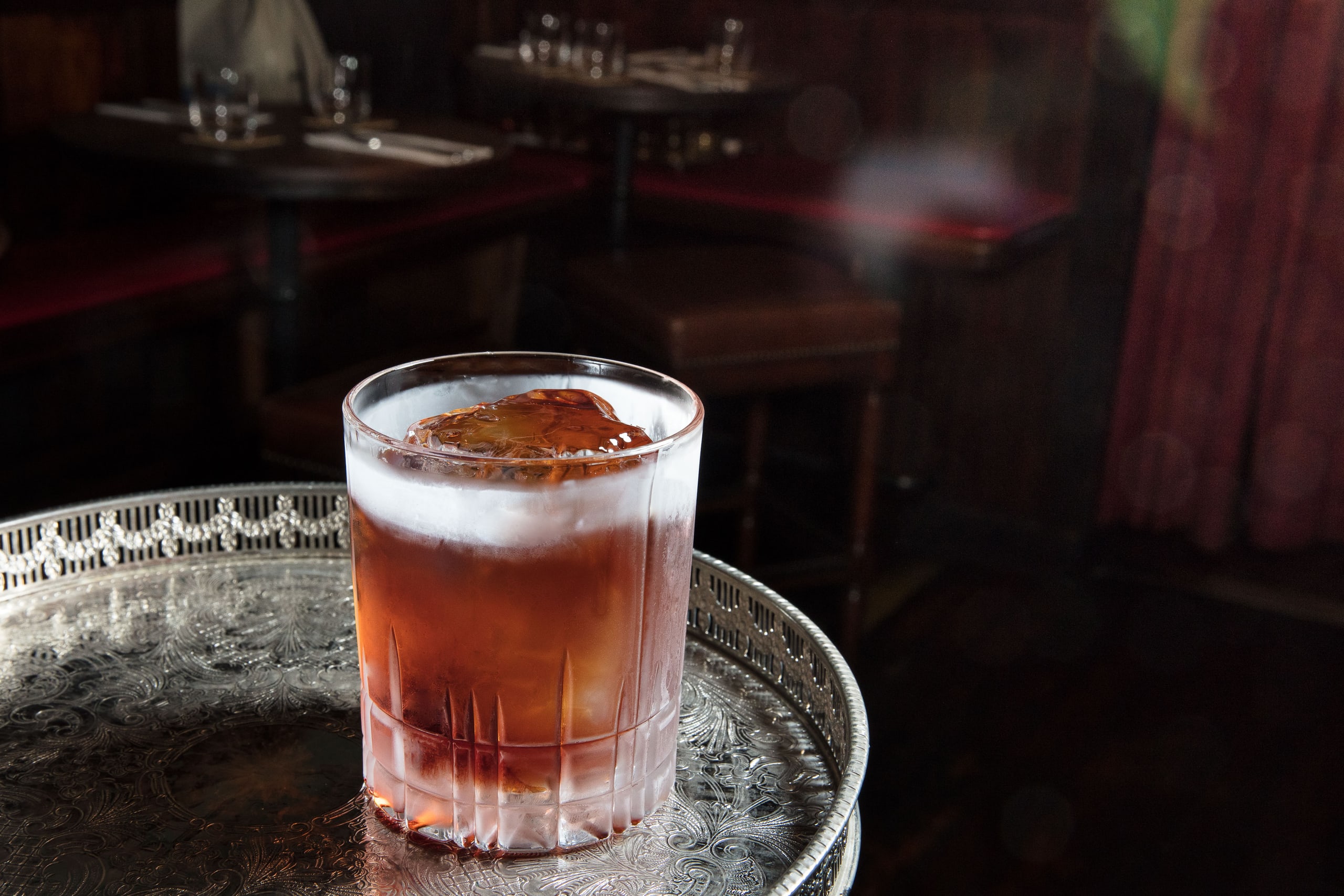 Dark old fashioned cocktail at The Dead Rabbit, Financial District New York