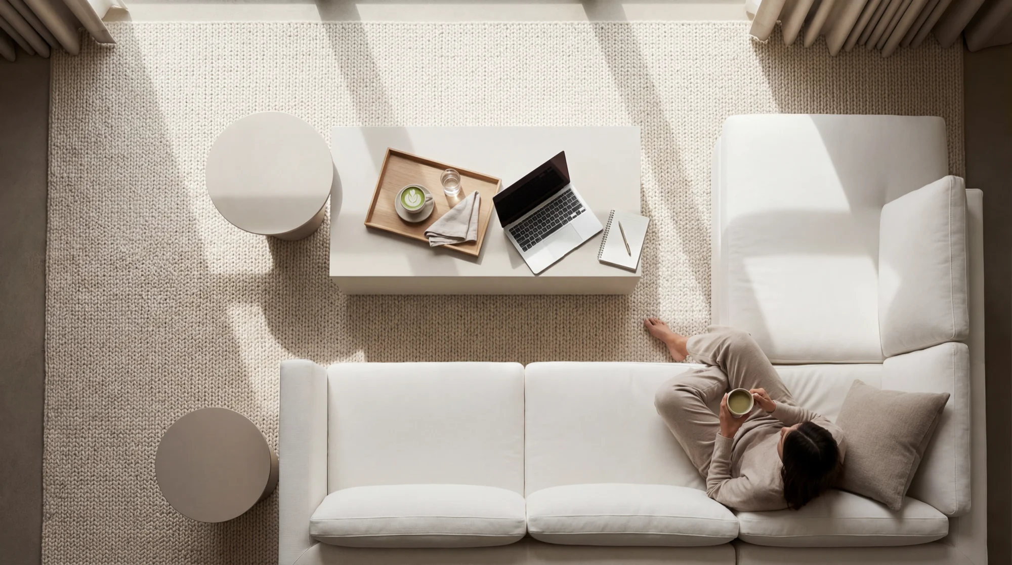 Overhead shot of a luxury hotel room setup